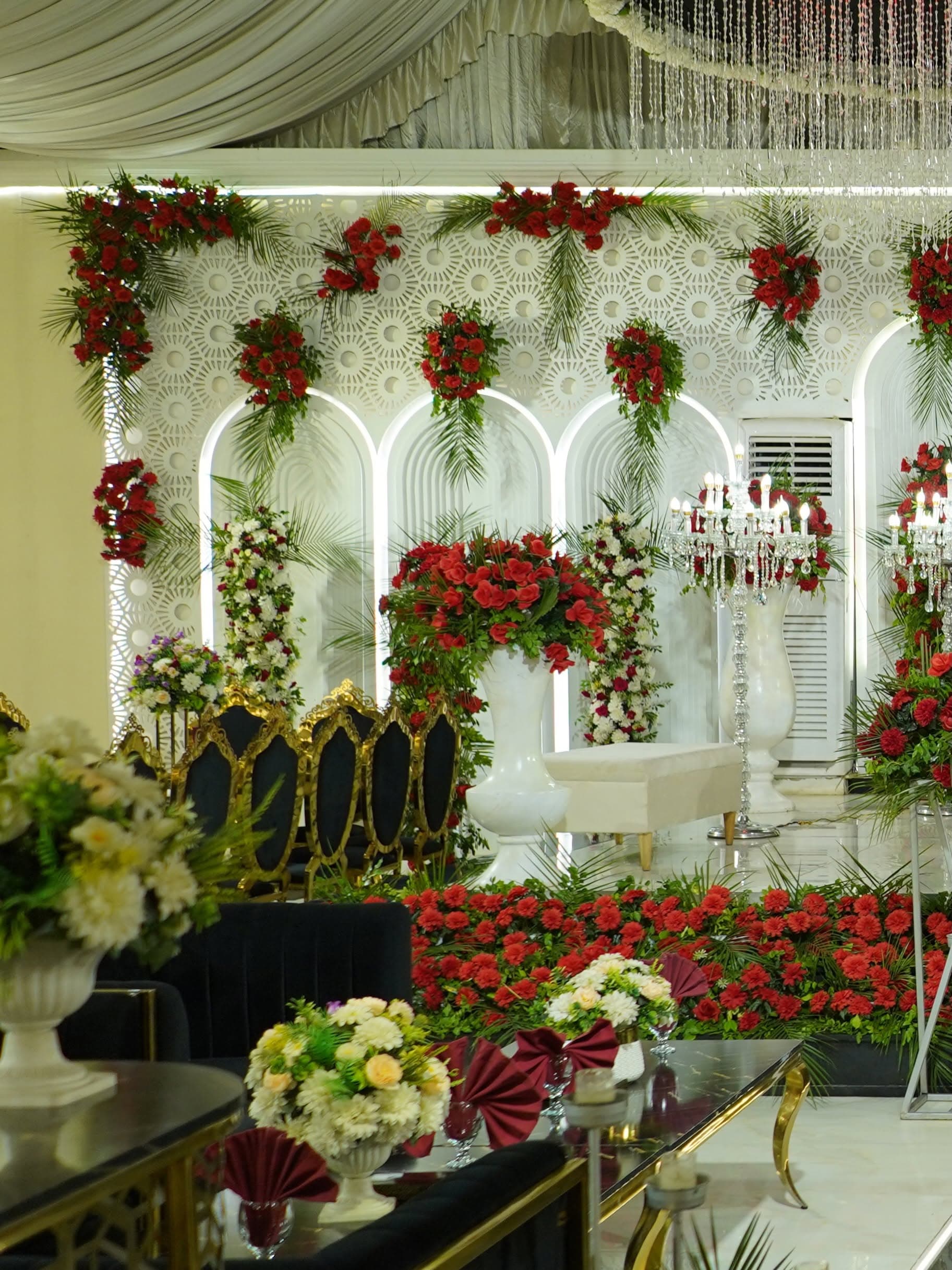 Floral décor with golden seating